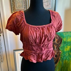 Rebellion Again Rust Orange Boho Cap Sleeve Square Neck Backless Lace Up Top